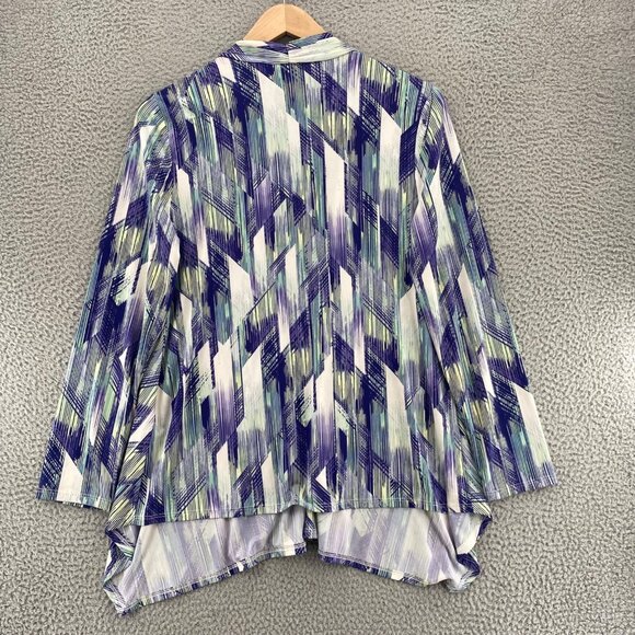 Chicos Top Womens 1 US Medium Blue Abstract Easywear Open Kimono Stretch Knit - Picture 3 of 10